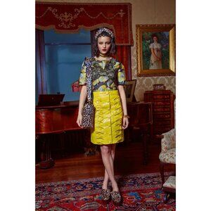 Autumn Adeigbo yellow black mixed floral jacquard Gayle blouse